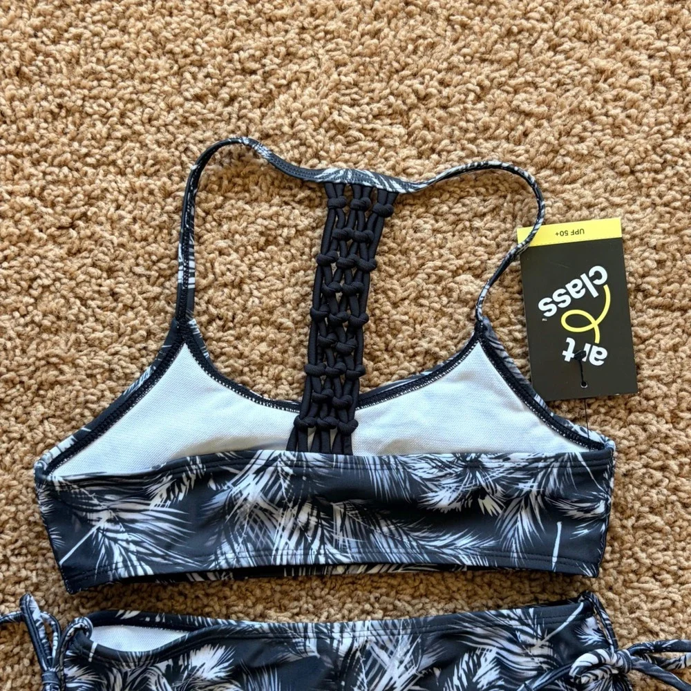Art Class Black Tropical Palm Bikini 2pc Swim Bathing Suit Girl Medium 8 NEW NWT